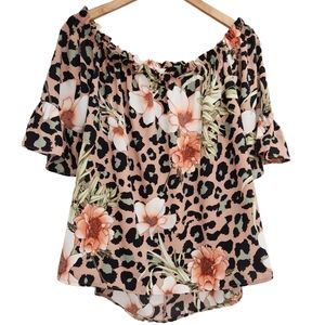 Dusty Pink Floral Animal Print 1/2 Sleeve Top
